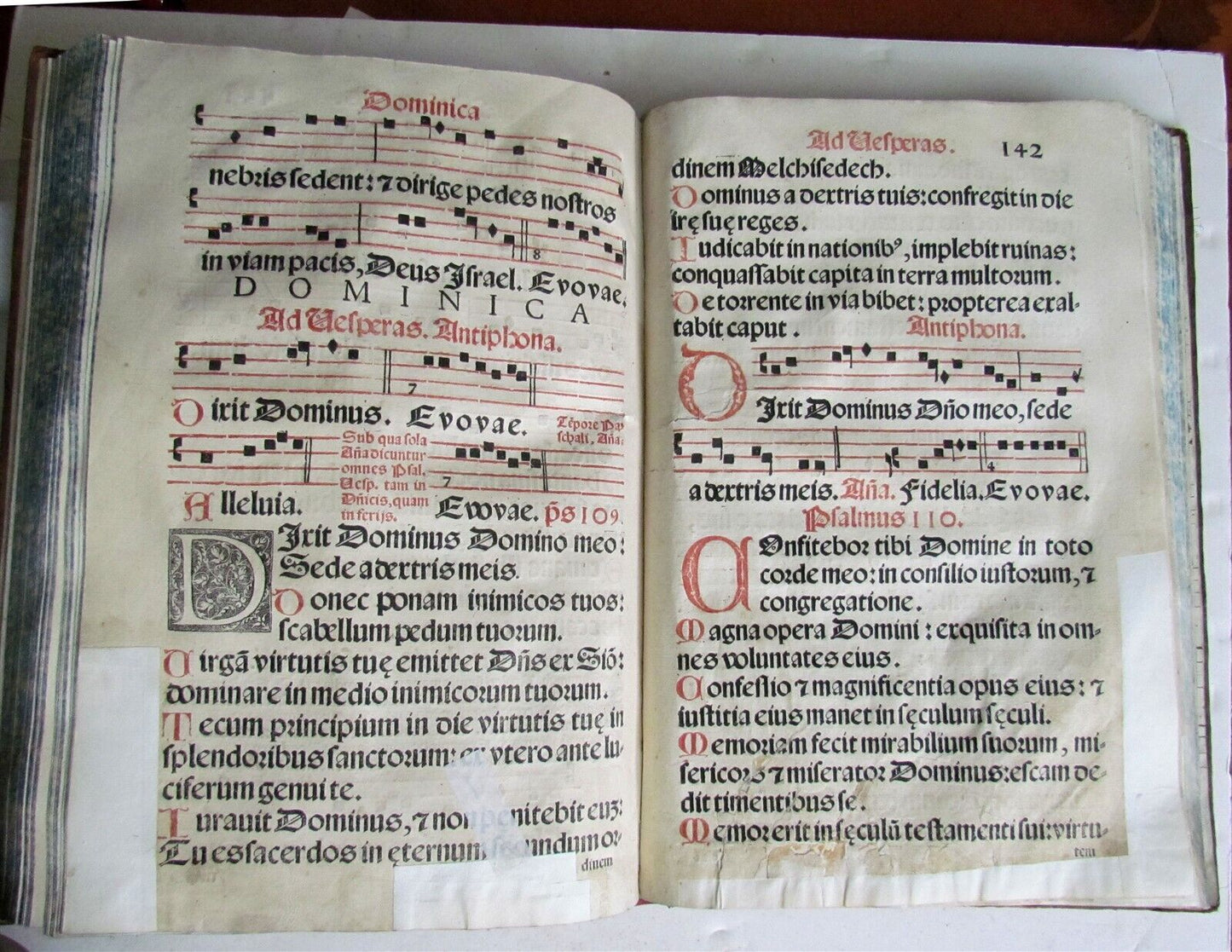 1621 PSALTERIUM ROMANUM antique MISSAL ANTIPHONAL FOLIO 11x6" w/ musical notes