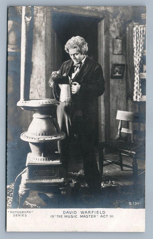 STAGE ACTOR DAVID WARFIELD in MUSIC MASTER PLAY ANTIQUE REAL PHOTO POSTCARD RPPC