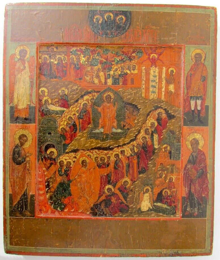 1800s ANTIQUE RUSSIAN ICON OF RESURRECTION