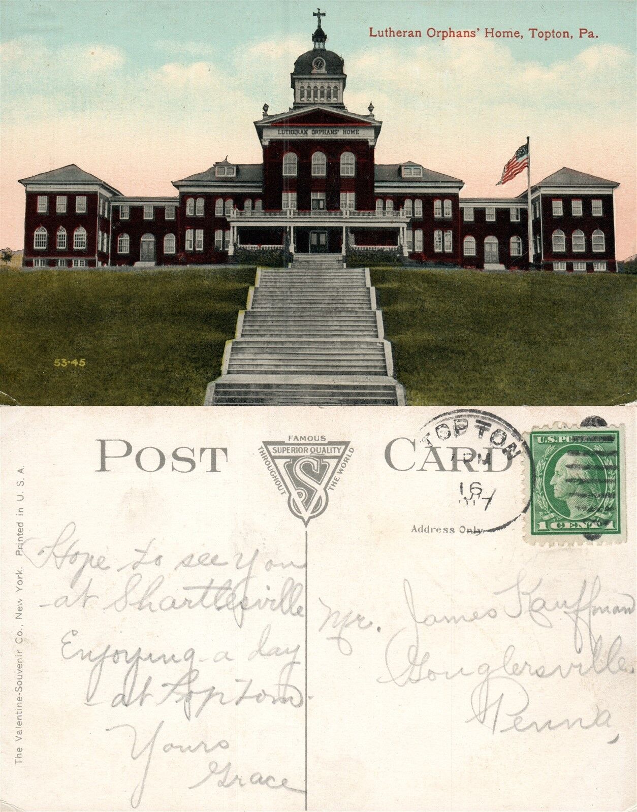TOPTON PA LUTHERAN ORPHANS HOME 1917 ANTIQUE POSTCARD