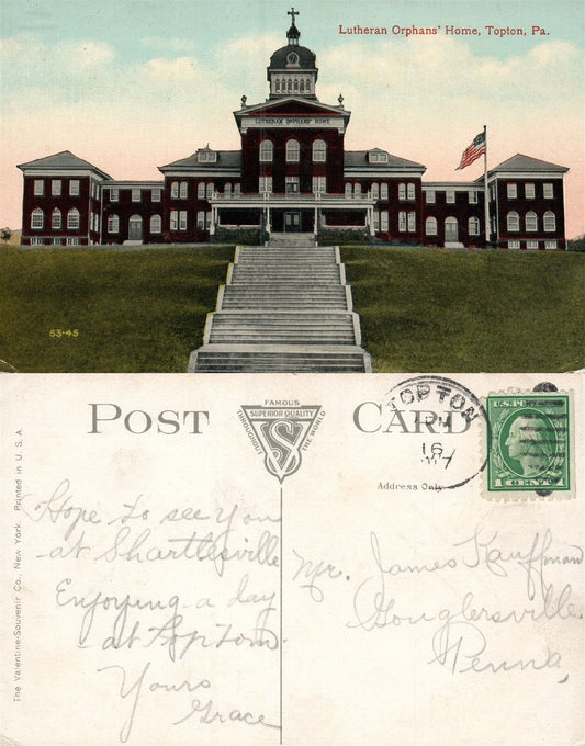 TOPTON PA LUTHERAN ORPHANS HOME 1917 ANTIQUE POSTCARD