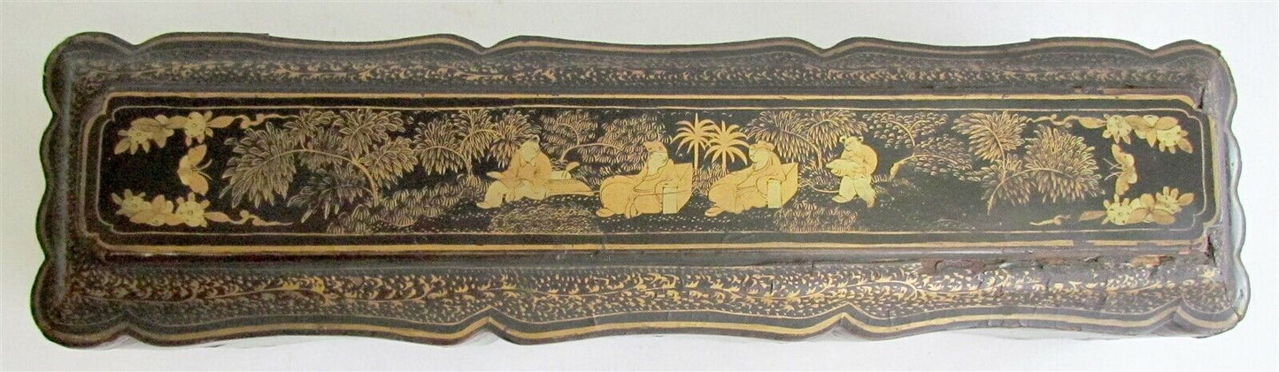 CHINESE or JAPANESE ANTIQUE ORIENTAL ASIAN LACQUER BOX w/ LOCK asian