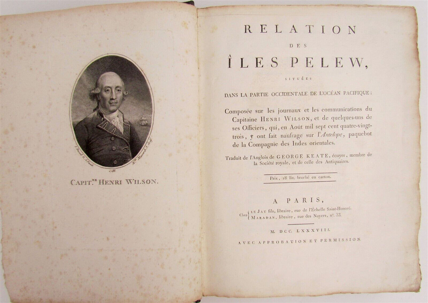 1788 Relation des Iles Pelew by G. Keate PALAU ISLANDS TRAVEL ANTIQUE rare