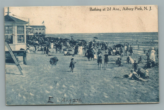 ASBURY PARK NJ BATHING AT 2nd AVENUE ANTIQUE POSTCARD