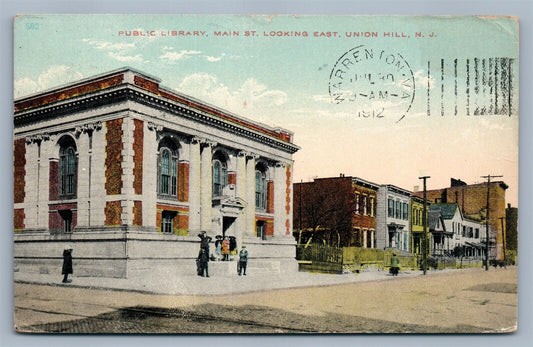 UNION HILL NJ MAIN STREET PUBLIC LIBRARY ANTIQUE POSTCARD
