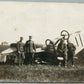 EARLY AVIATION AVIATORS w/ BIPLANE ANTIQUE REAL PHOTO 3 1/4 x 4 1/4"