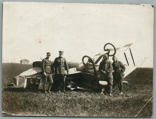 EARLY AVIATION AVIATORS w/ BIPLANE ANTIQUE REAL PHOTO 3 1/4 x 4 1/4"