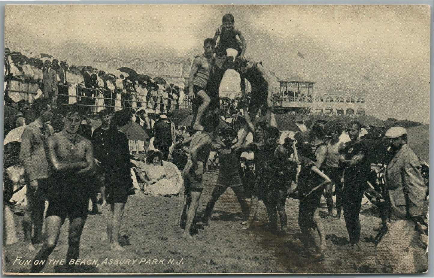 ASBURY PARK NJ FUN ON THE BEACH ANTIQUE POSTCARD