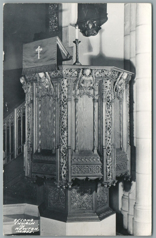 NEWTON MA SECOND CHURCH INTERIOR ANTIQUE REAL PHOTO POSTCARD RPPC