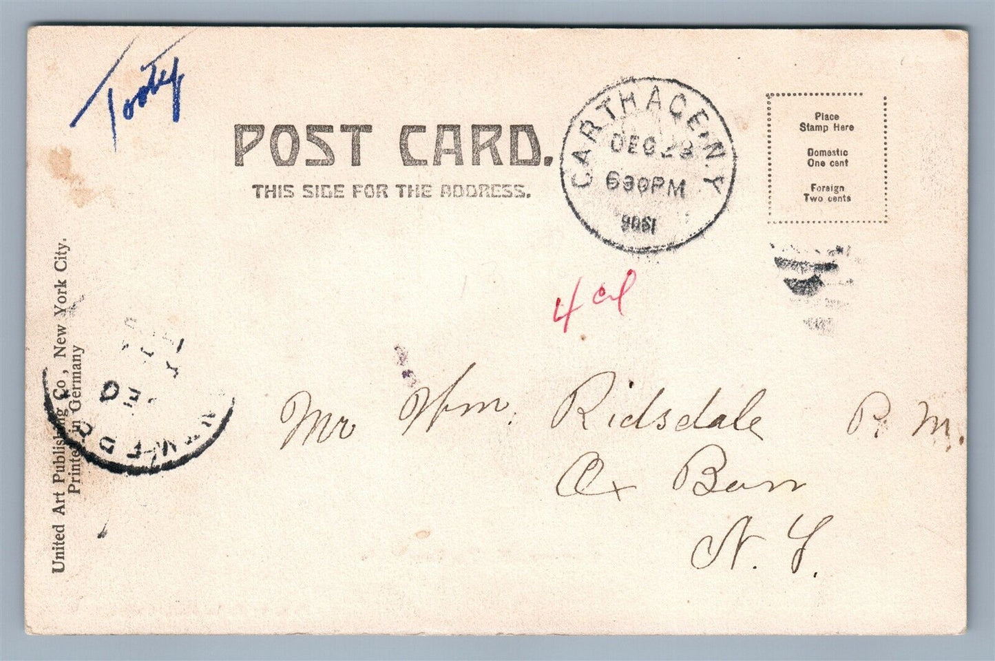 CARTHAGE NY EAST SIDE ANTIQUE POSTCARD