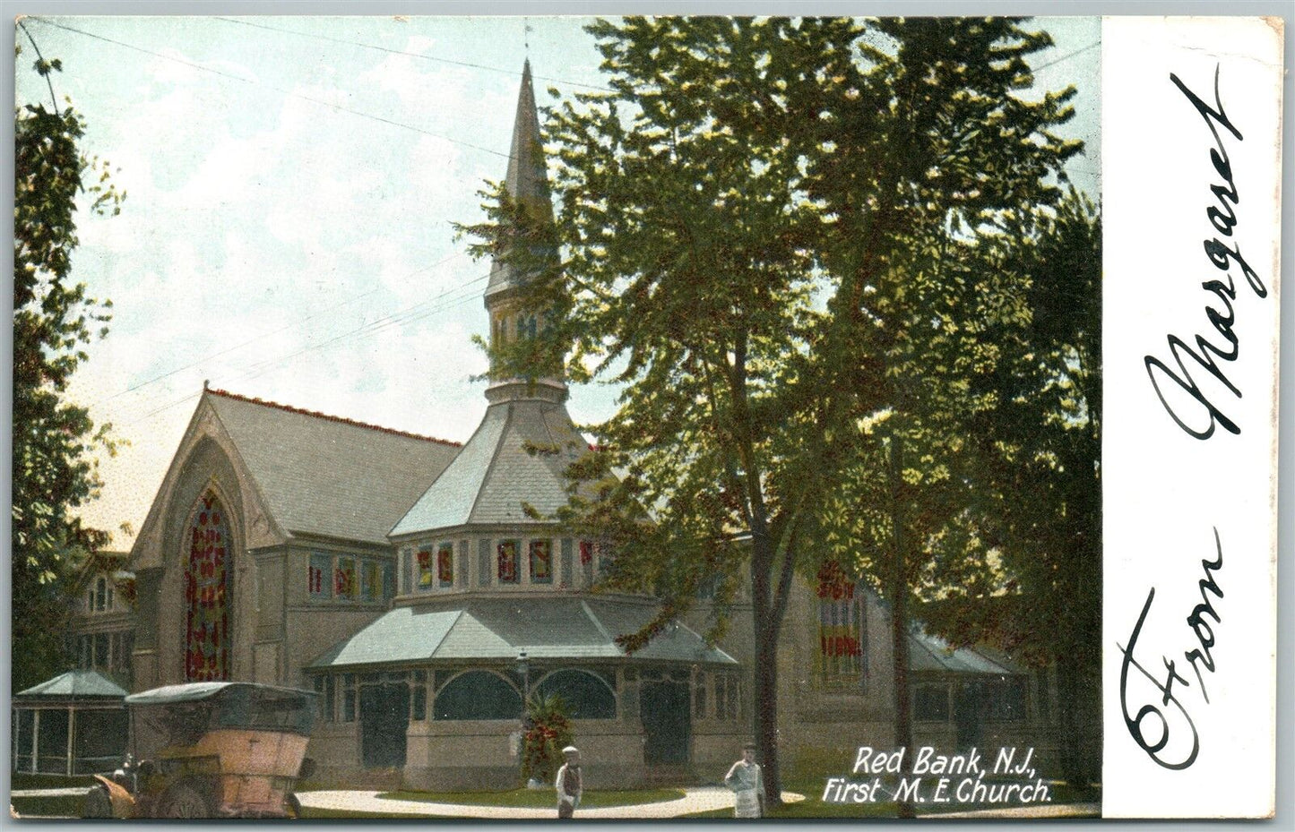 RED BANK NJ FIRST M.E. CHURCH 1909 ANTIQUE POSTCARD