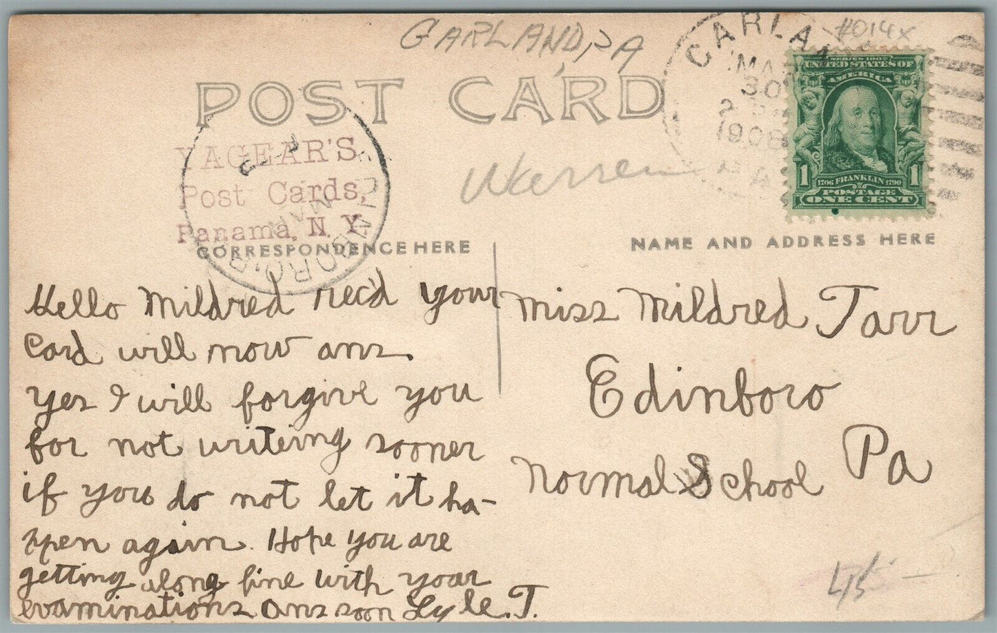 GARLAND PA STREET SCENE ANTIQUE REAL PHOTO POSTCARD RPPC