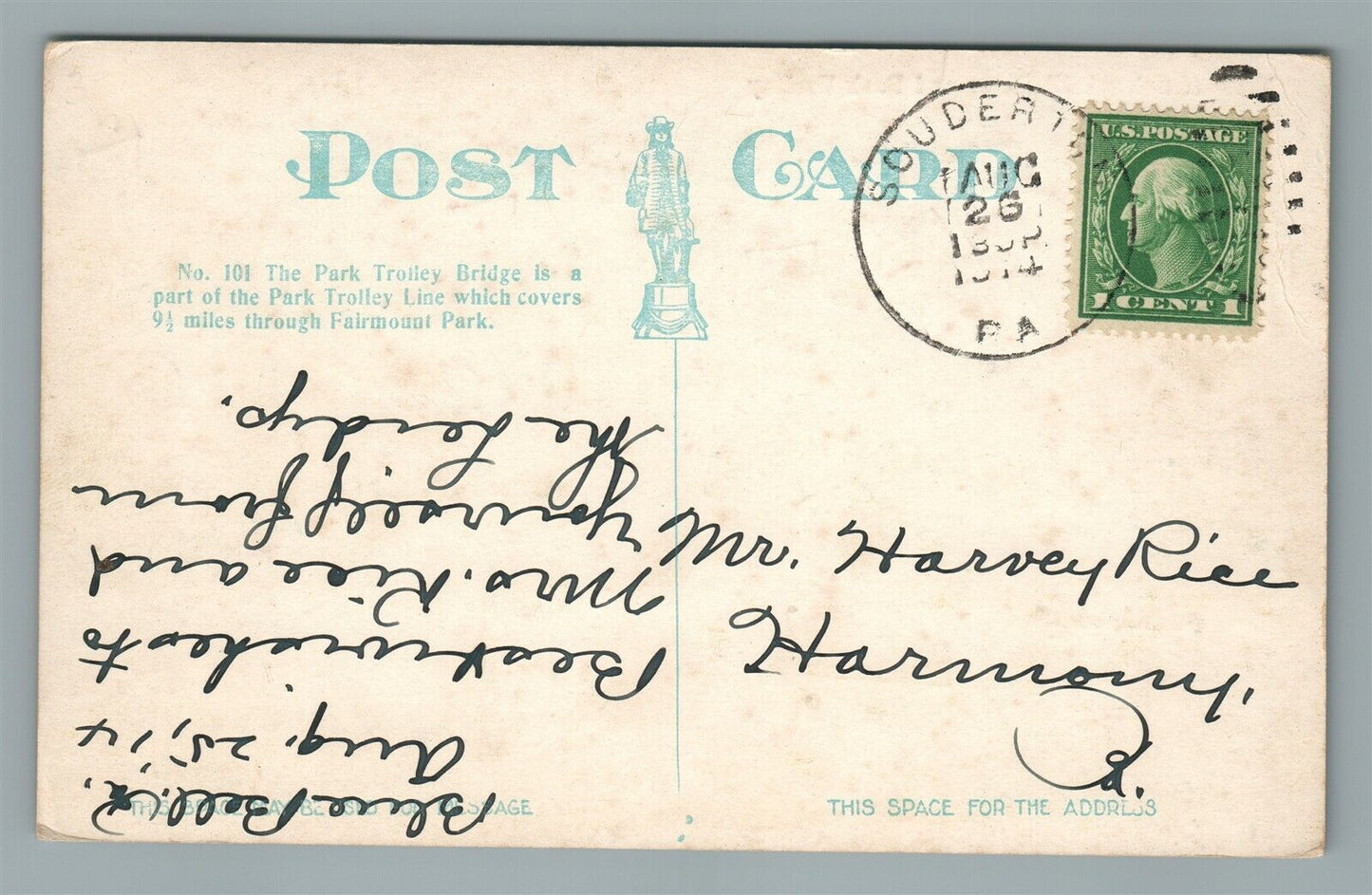 PHILADELPHIA PA PARK TROLLEY BRIDGE ANTIQUE POSTCARD