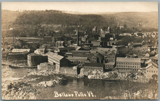 BELLOW FALLS VT BIRDS EYE VIEW ANTIQUE REAL PHOTO POSTCARD RPPC