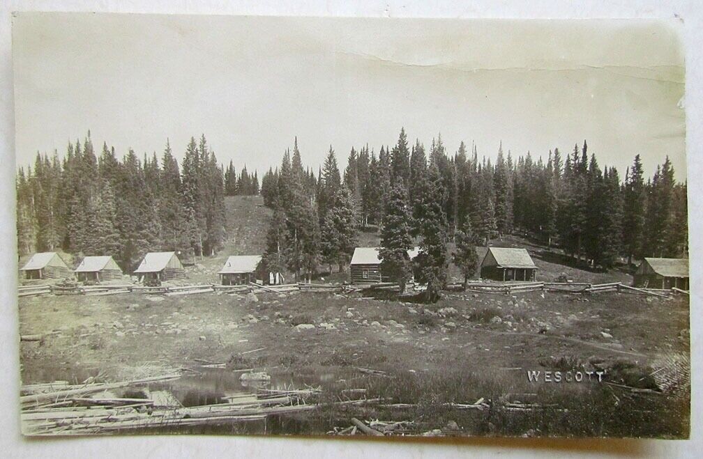 RPPC VINTAGE PHOTO POSTCARD RURAL SCENE VILLAGE LOG HOUSES