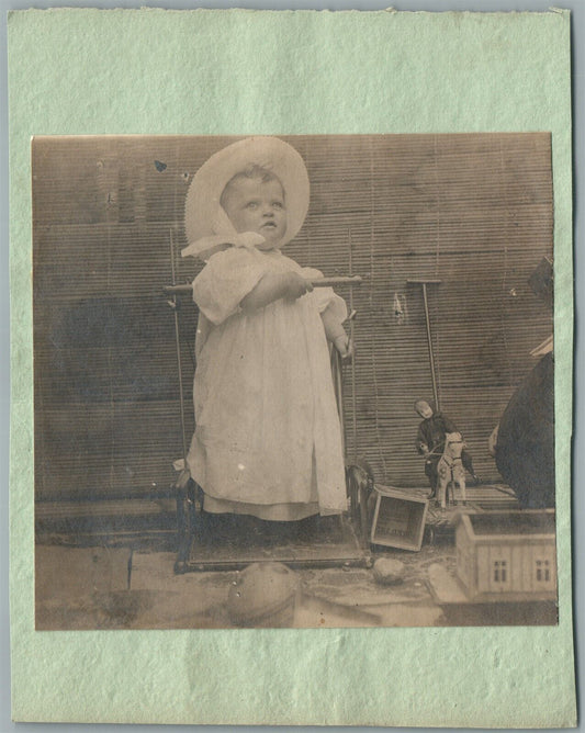 LITTLE GIRL w/ PUPPET TOYS ANTIQUE PHOTO