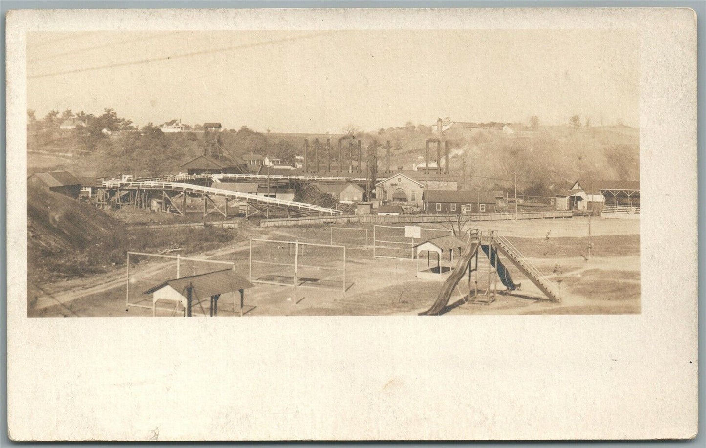 MINE SCENE w/ ATHLETIC FIELD ANTIQUE REAL PHOTO POSTCARD RPPC