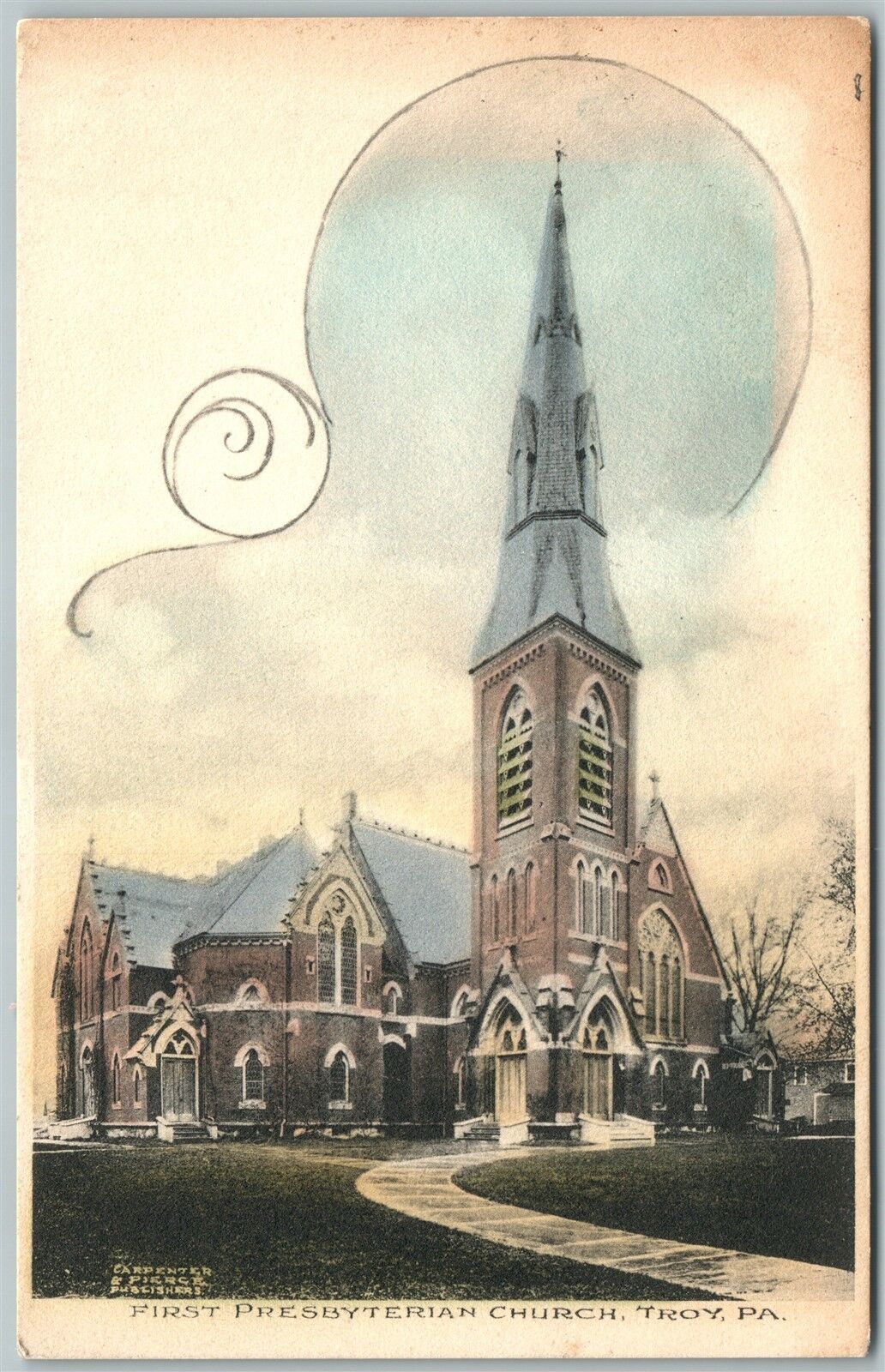 TROY PA FIRST PRESBYTERIAN CHURCH 1908 ANTIQUE POSTCARD