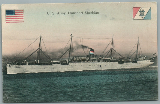 MILITARY SHIP US ARMY TRANSPORT SHERIDAN ANTIQUE POSTCARD