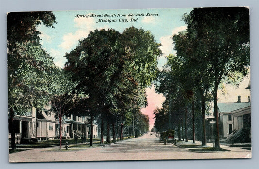 MICHIGAN CITY IND SPRING STREET ANTIQUE POSTCARD