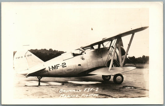 AIRPLANE MARINE FIGHTER GRUMMAN F3F-2 VINTAGE REAL PHOTO POSTCARD RPPC