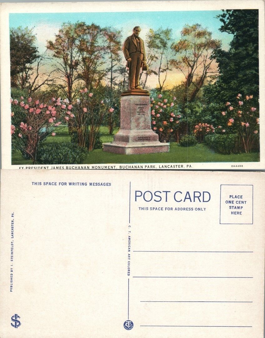 PRESIDENT JAMES BUCHANAN MONUMENT LANCASTER PA ANTIQUE POSTCARD