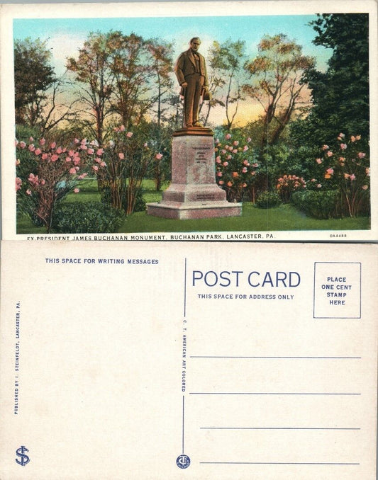 PRESIDENT JAMES BUCHANAN MONUMENT LANCASTER PA ANTIQUE POSTCARD