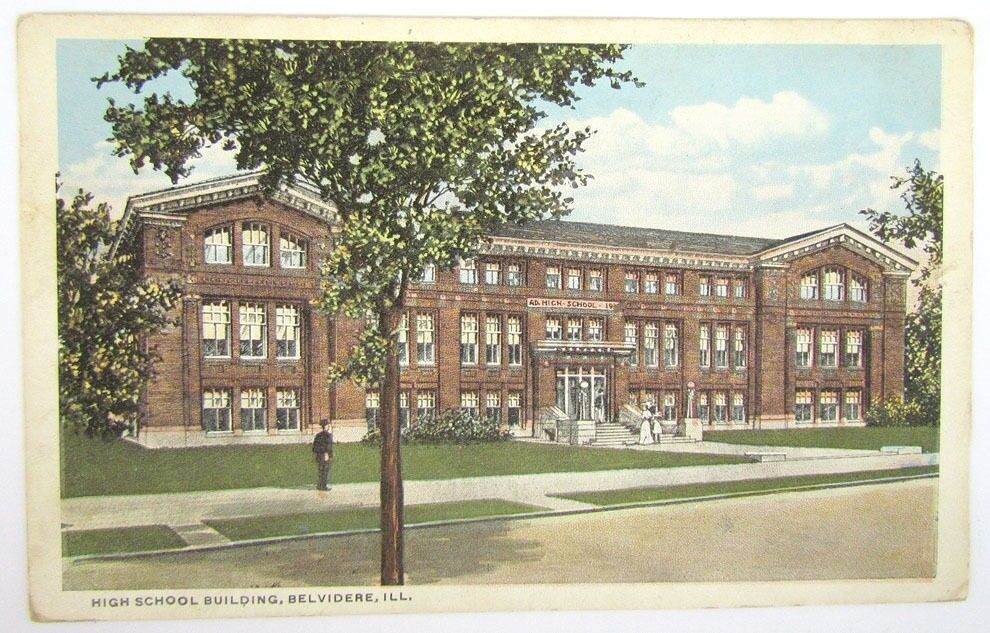 ANTIQUE POSTCARD HIGH SCHOOL BUILDING BELVIDERE ILL.