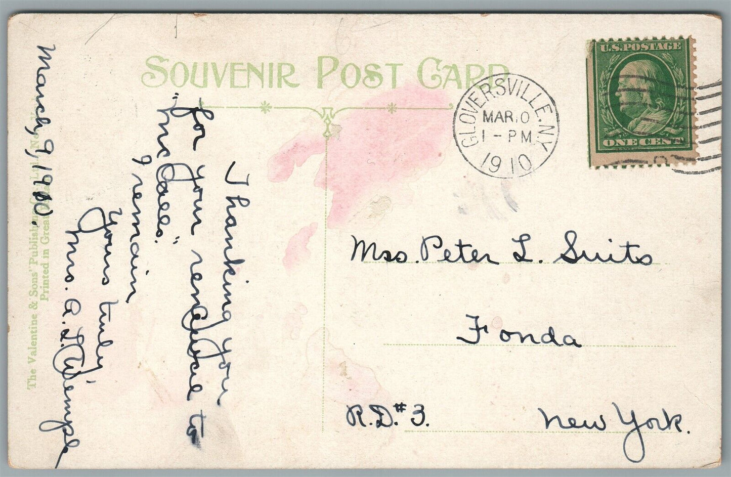 GLOVERSVILLE NY FIRST AVENUE ANTIQUE POSTCARD