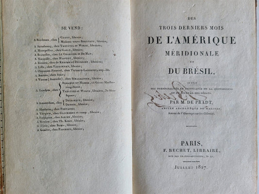 1817 DESCRIPTION of SOUTH AMERICA & BRAZIL ANTIQUE in FRENCH