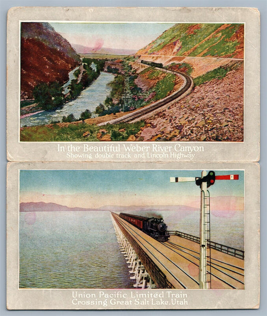 UNION PACIFIC LTD TRAIN RAILROAD UTAH FOLDING DOUBLE ANTIQUE POSTCARD