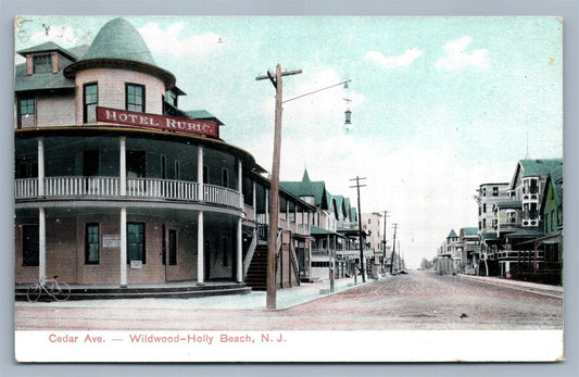 WILDWOOD-HOLLY BEACH NJ CEDAR AVE. ANTIQUE POSTCARD