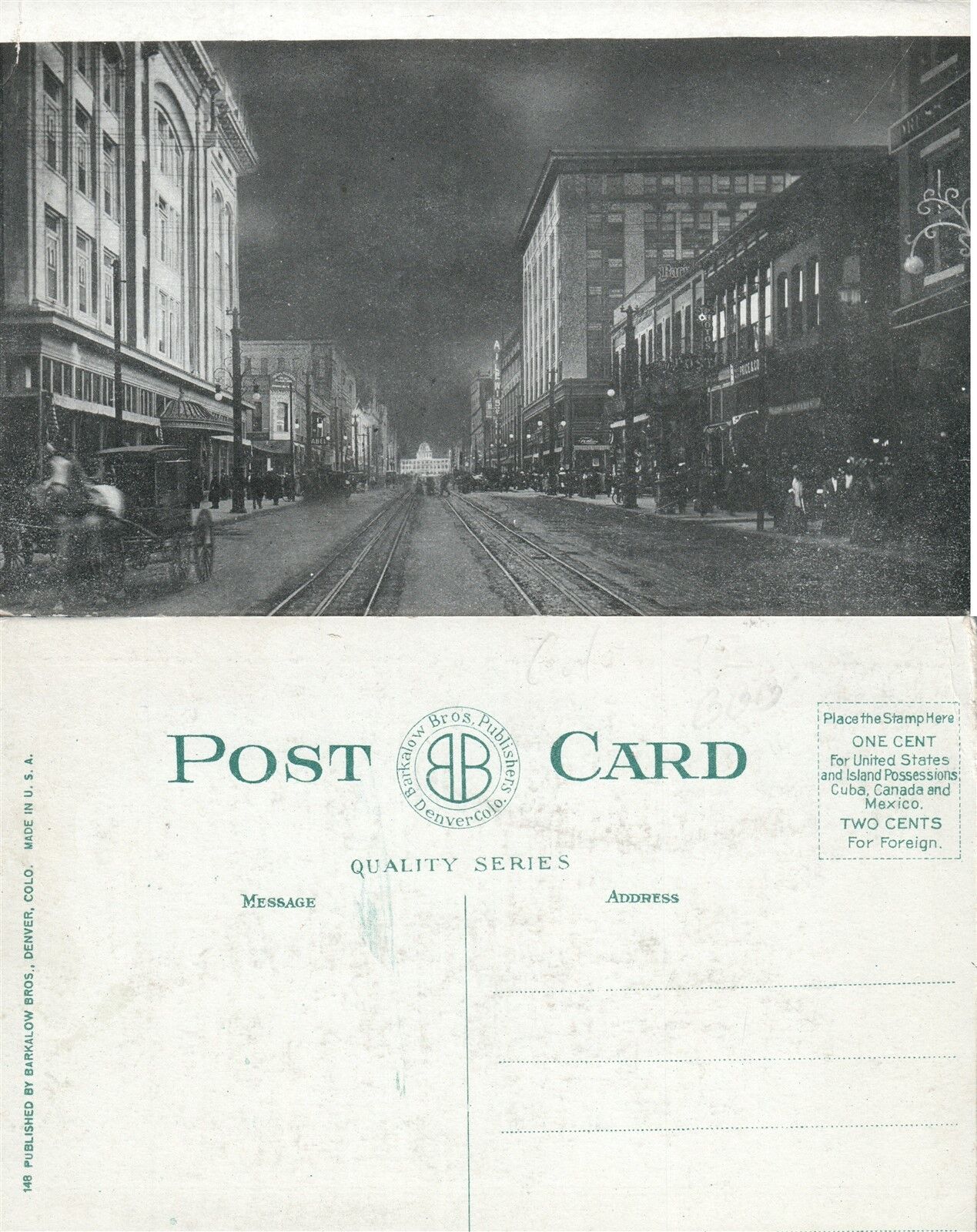 DENVER CO STREET VIEW w/ RAILROAD TROLLEY TRACKS ANTIQUE POSTCARD