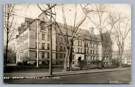 NEWTON MA HIGH SCHOOL ANTIQUE REAL PHOTO POSTCARD RPPC