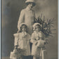 MOTHER w/ KIDS & CHRISTMAS TREE ANTIQUE REAL PHOTO POSTCARD RPPC