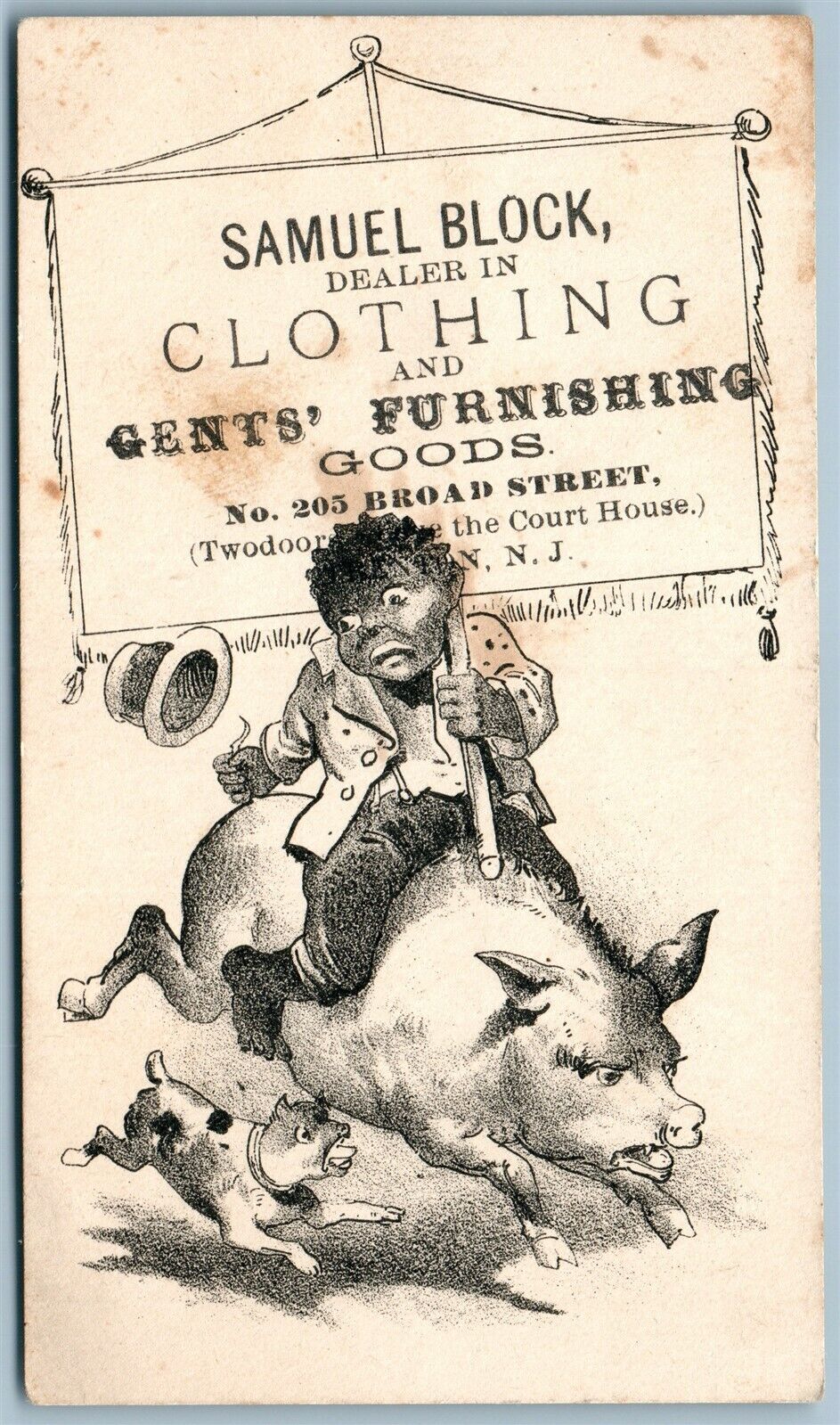 BLACK AMERICANA TRENTON NJ SAMUEL BLOCK CLOTHING ANTIQUE ADVERTISING VICTORIAN TRADE CARD