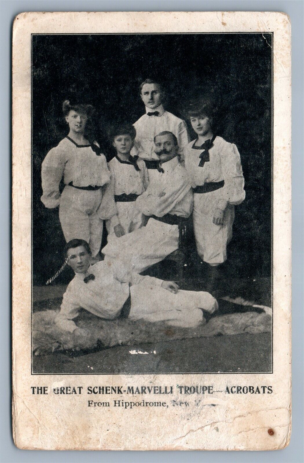 SCHENK-MARVELLI TROUPE ACROBATS FROM HIPPODROME NY ANTIQUE POSTCARD