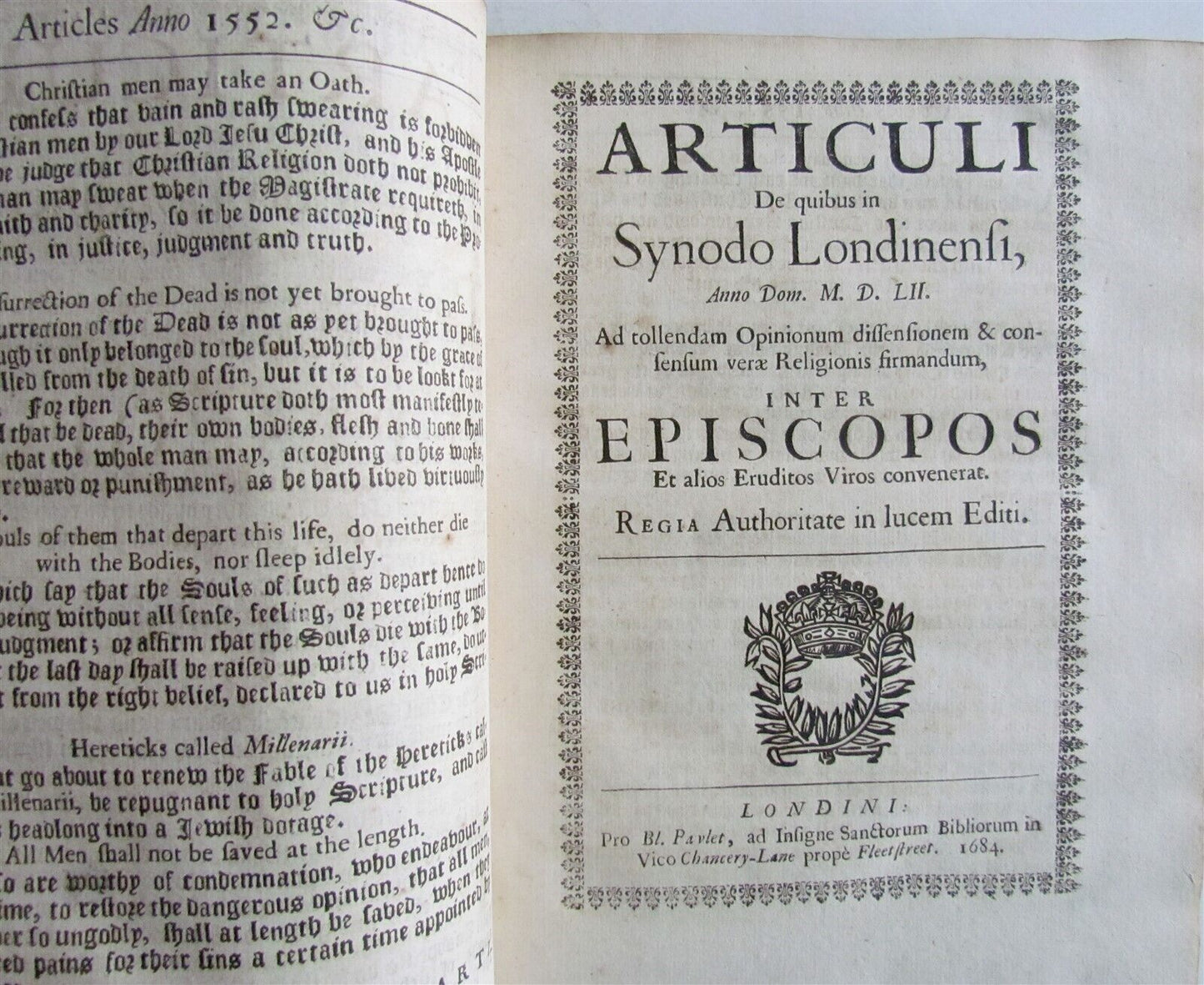 1684 Collection of articles w/ publick records of Church of England antique