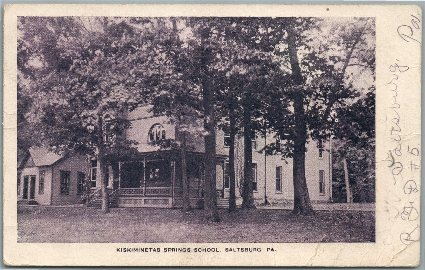 SALTSBURG PA KISKIMINETAS SPRING SCHOOL ANTIQUE POSTCARD