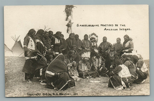 AMERICAN INDIAN GAMBILNG GAME ANTIQUE REAL PHOTO POSTCARD RPPC