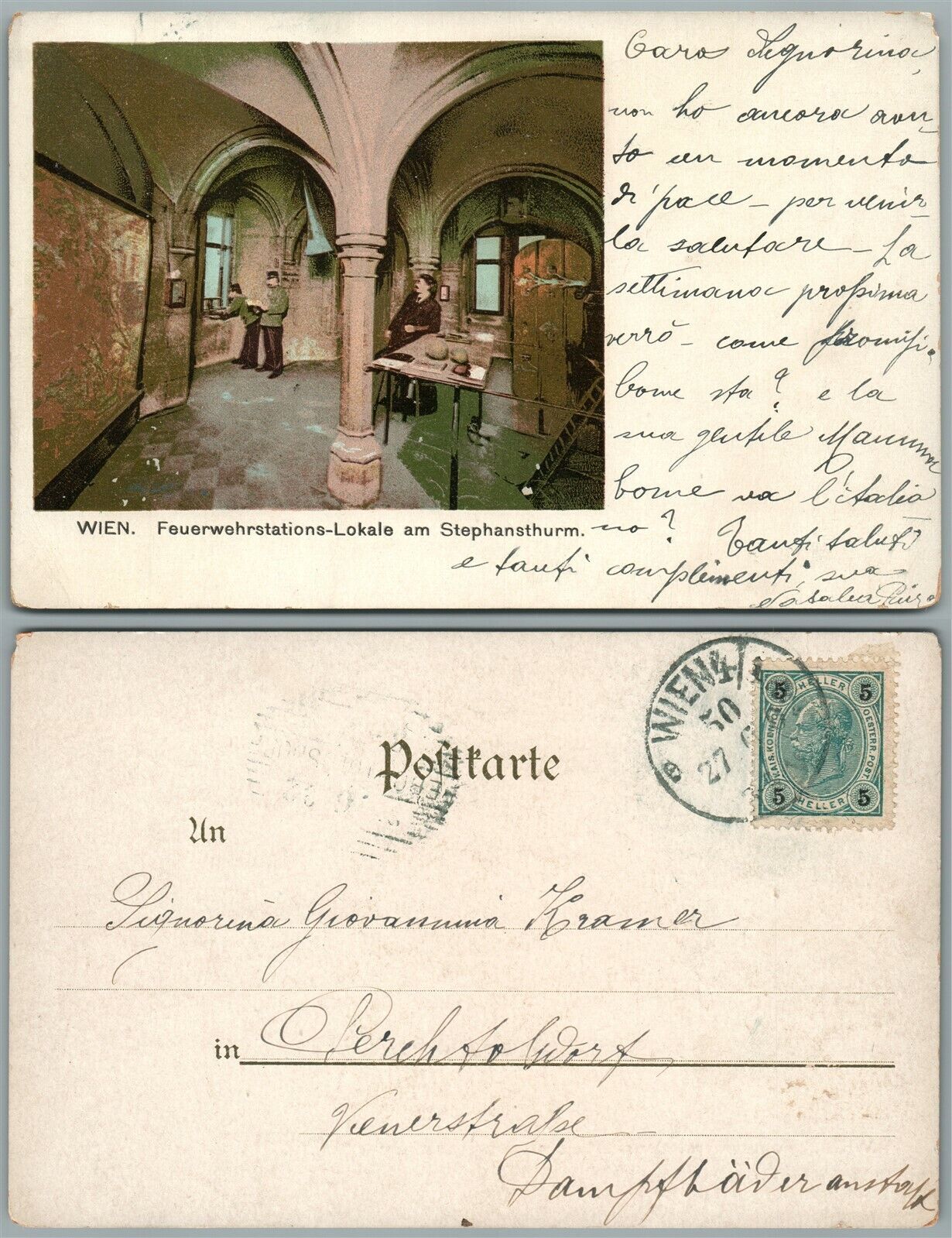 WIEN AUSTRIA FEUERWEHRSTATIONS ANTIQUE POSTCARD w/ STAMP FIRE STATION