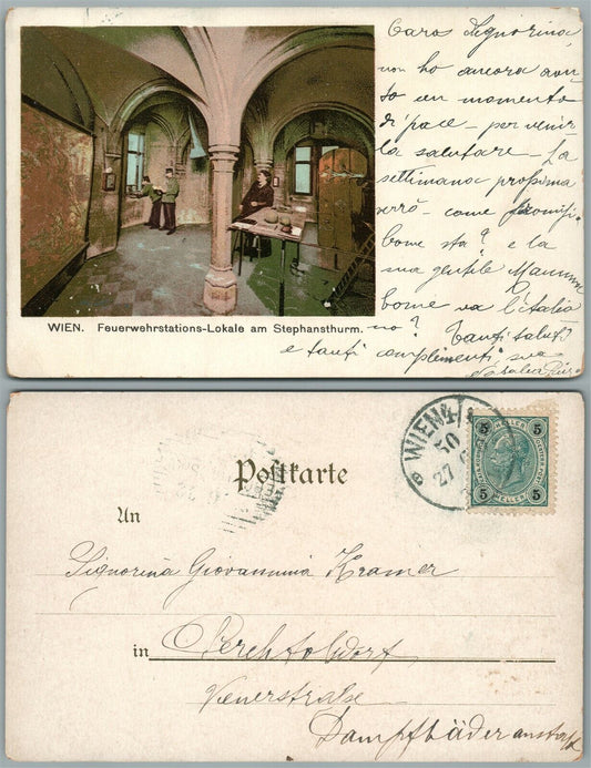 WIEN AUSTRIA FEUERWEHRSTATIONS ANTIQUE POSTCARD w/ STAMP FIRE STATION