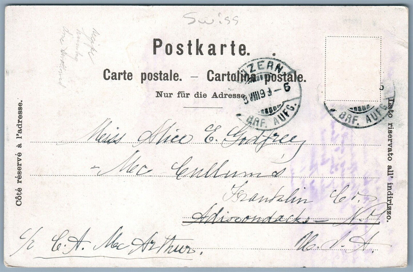 GRUSS AUS EMSIGENALP SWITZERLAND UNDIVIDED ARTISTIC ANTIQUE POSTCARD