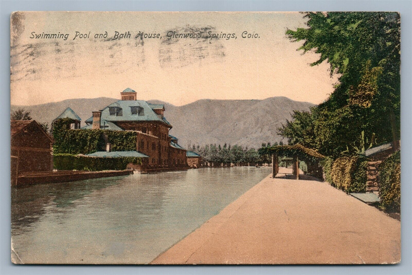 GLENWOOD SPRINGS CO HOTEL COLORADO SWIMMING POOL ANTIQUE POSTCARD