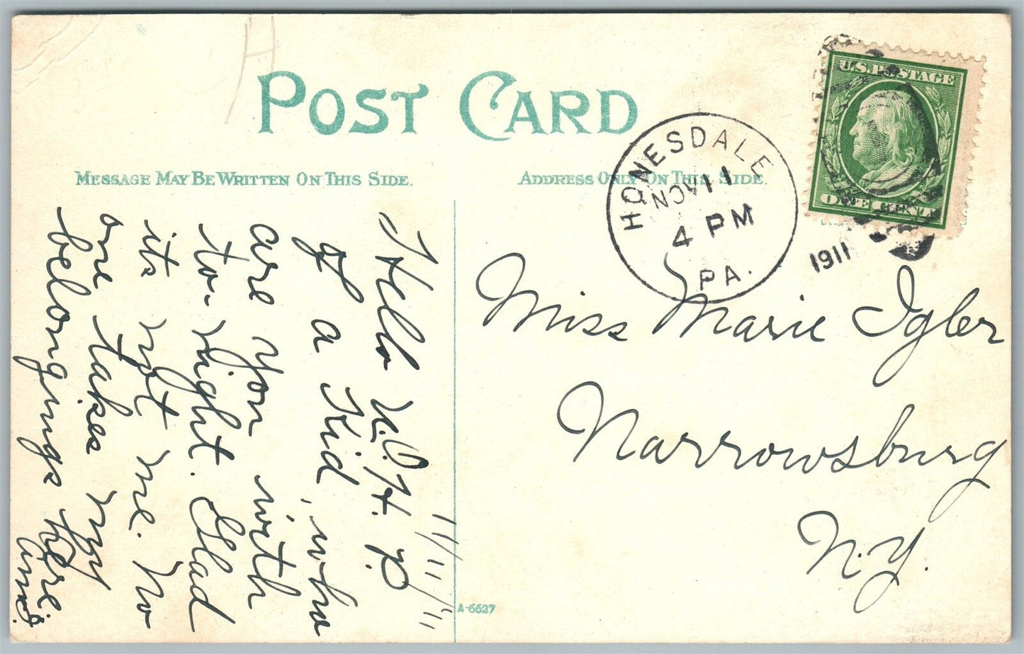 HONESDALE PA CHURCH STREET 1911 ANTIQUE POSTCARD