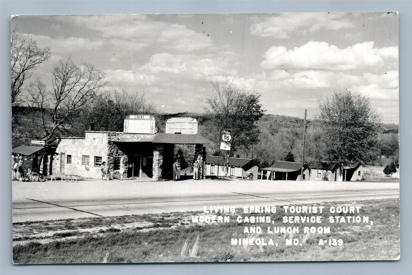 MINEOLA MO GAS STATION LIVING SPRING CAMP VINTAGE REAL PHOTO POSTCARD RPPC