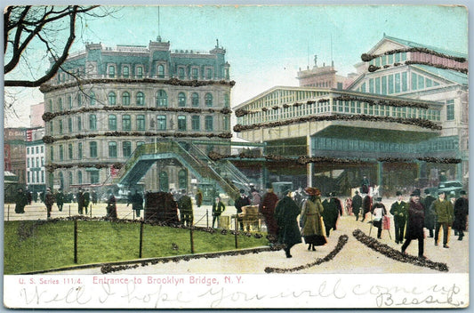 BROOKLYN BRIDGE NY ENTRANCE ANTIQUE POSTCARD