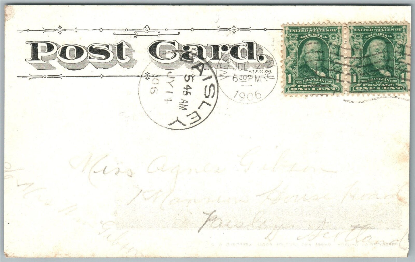 WESTFIELD NJ PRESBYTERIAN CHURCH UNDIVIDED 1906 ANTIQUE POSTCARD