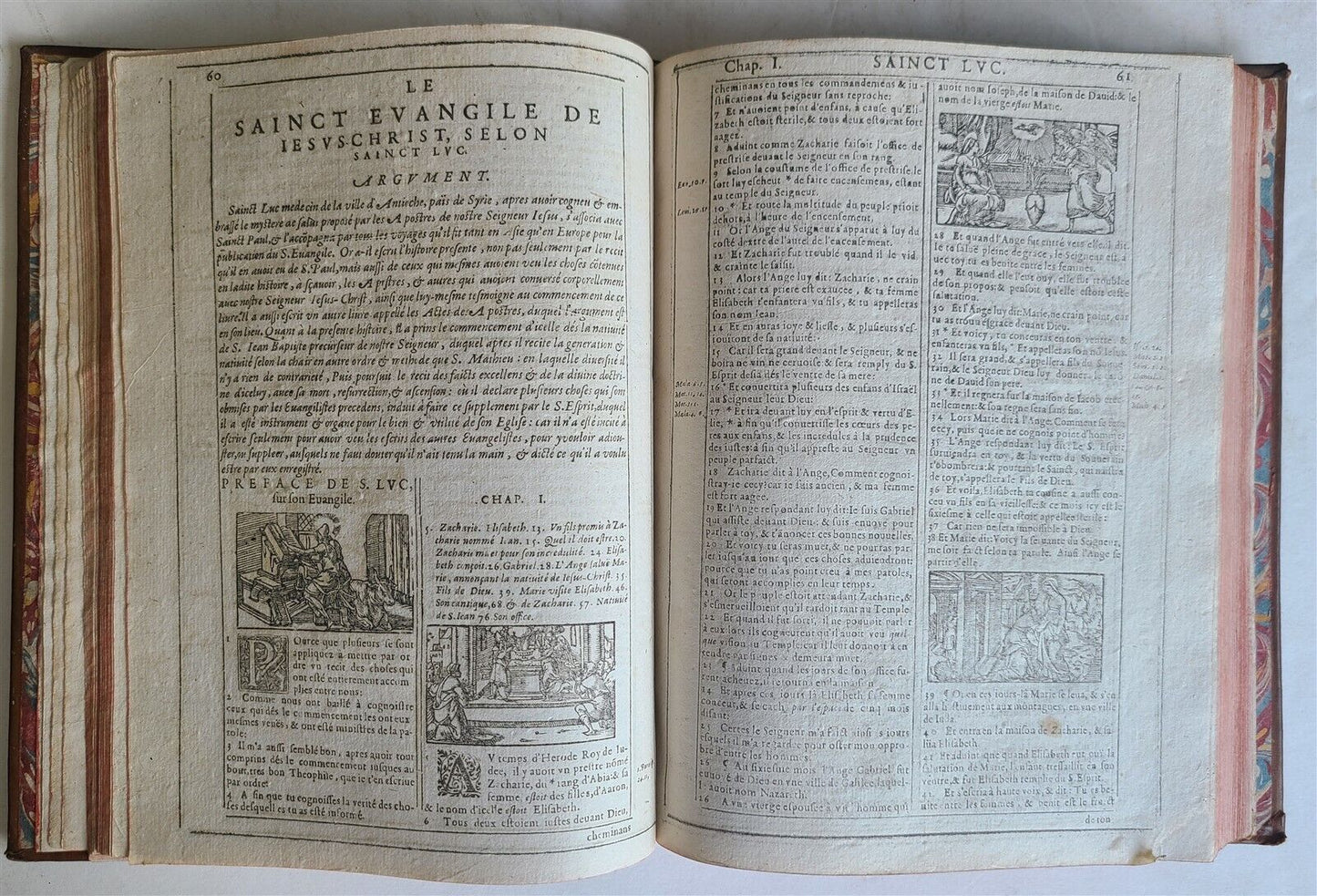 1620 BIBLE in FRENCH ANTIQUE ILLUSTRATED w/ 215 WOODCUTS !