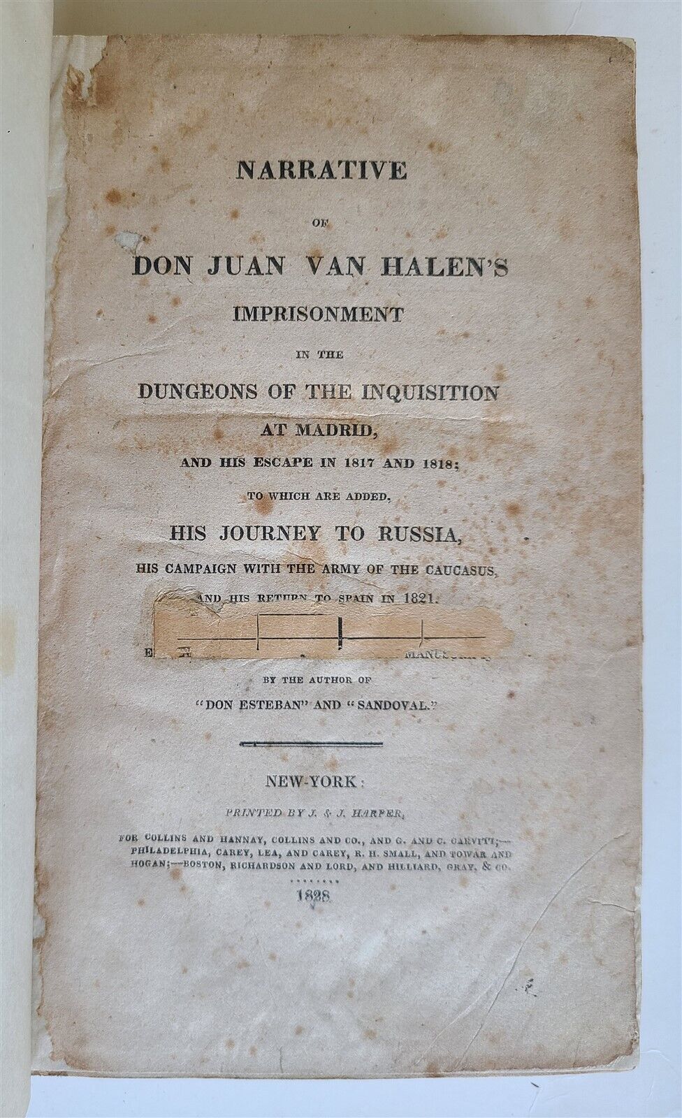 1828 DON JUAN VAN HALEN IMPRISONMENT by INQUISITION HIS JORNEY to RUSSIA antique